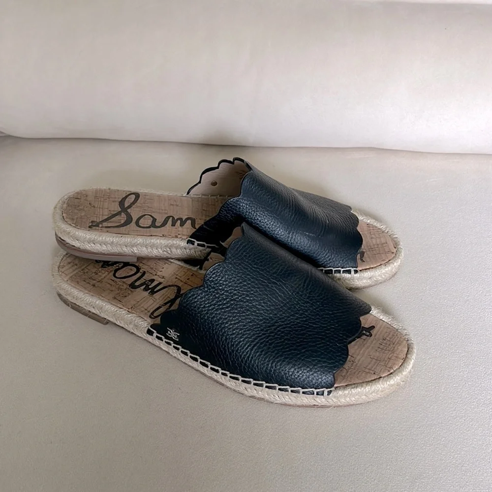 SAM EDELMAN Black Leather Slip On Sandals, 9.5 - Picture 2 of 4